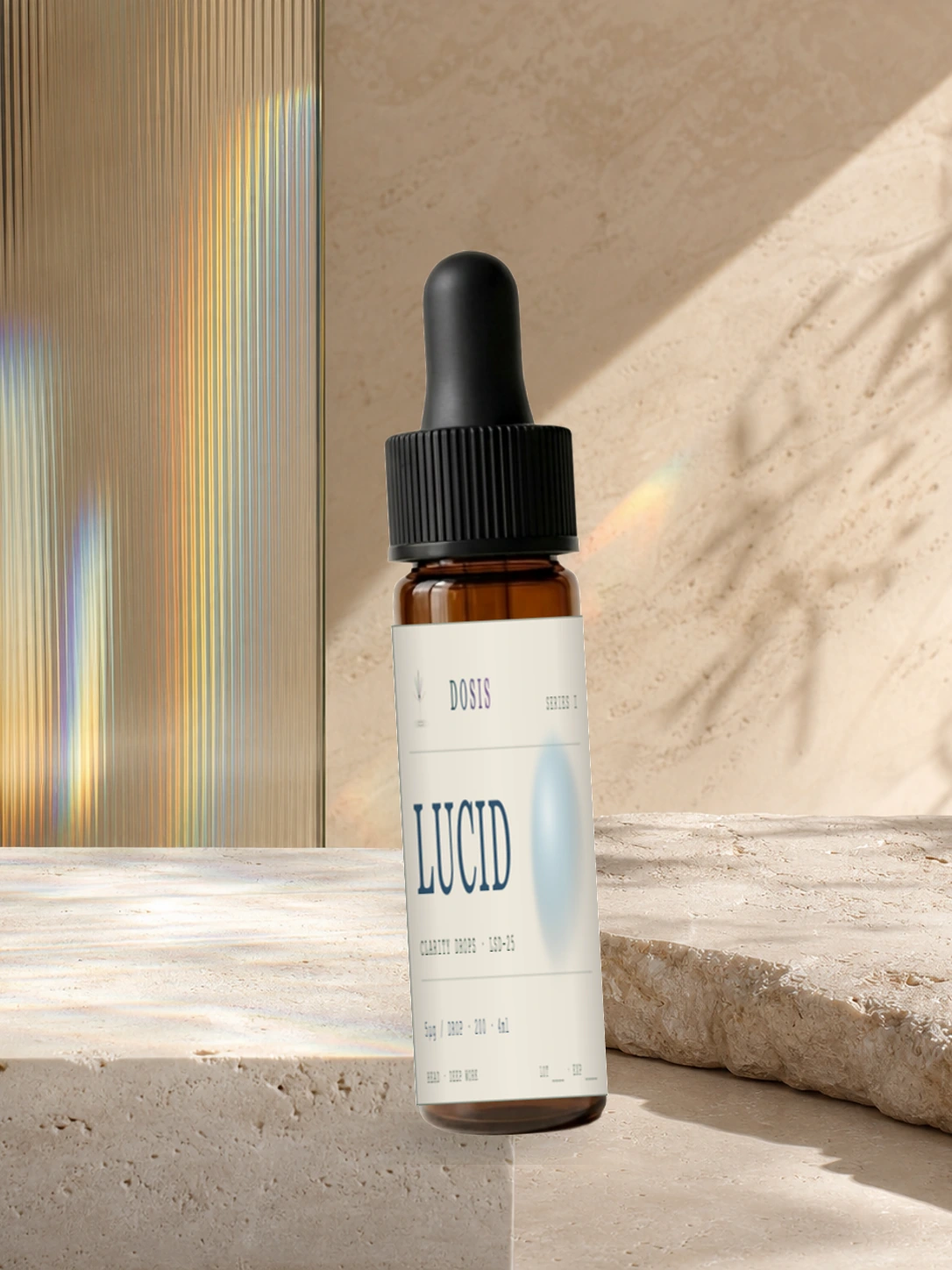 LUCID Series I current label in a prismatic studio setting