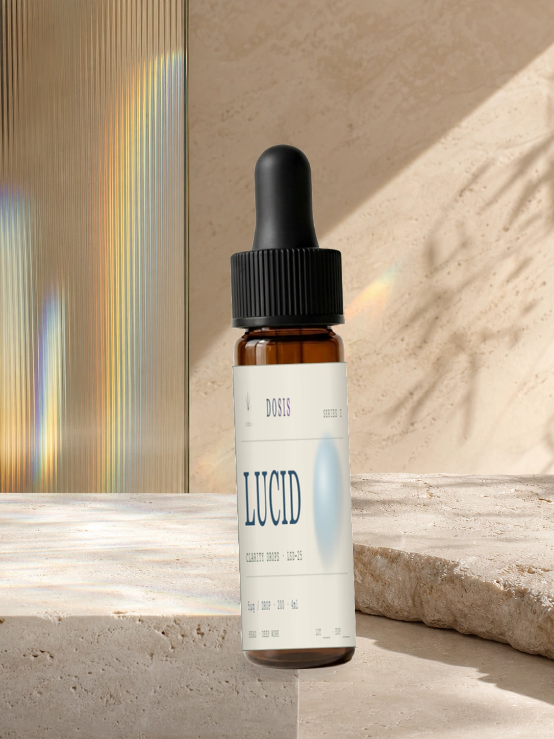 LUCID DOSIS Series I amber dropper vial with the current label design