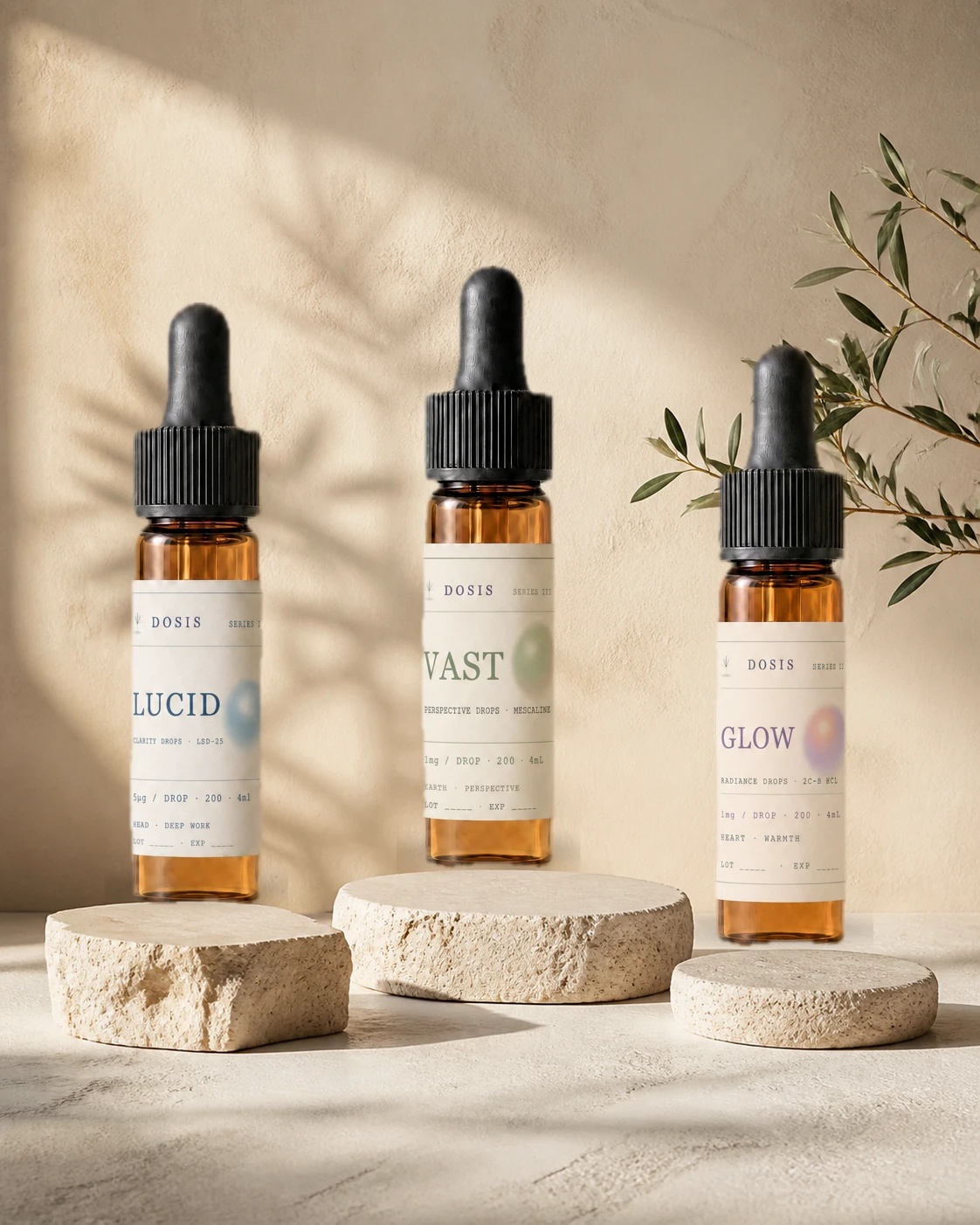 DOSIS v6 family collection in a quiet botanical setting