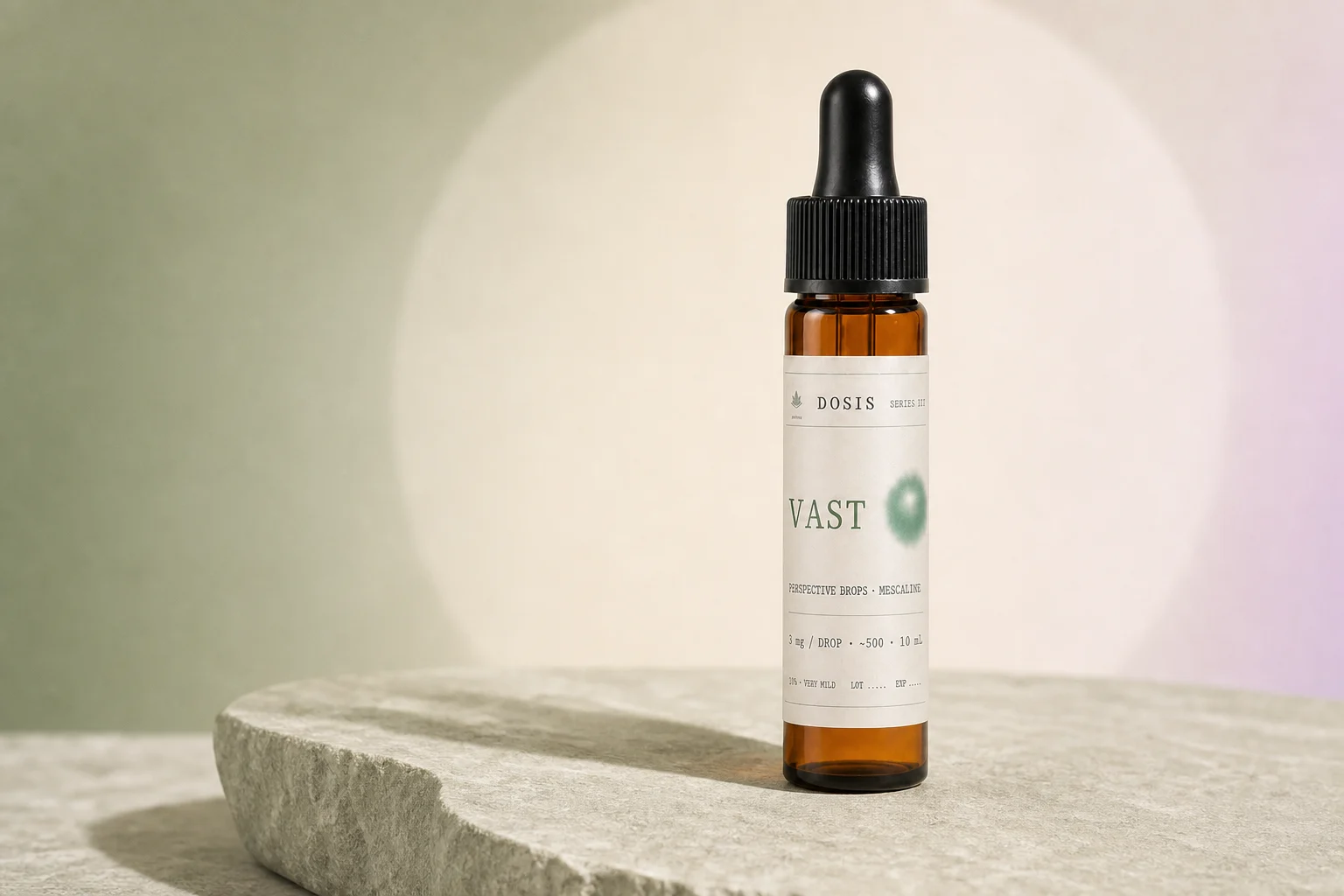 VAST DOSIS Series III 10mL amber dropper vial in the current studio campaign
