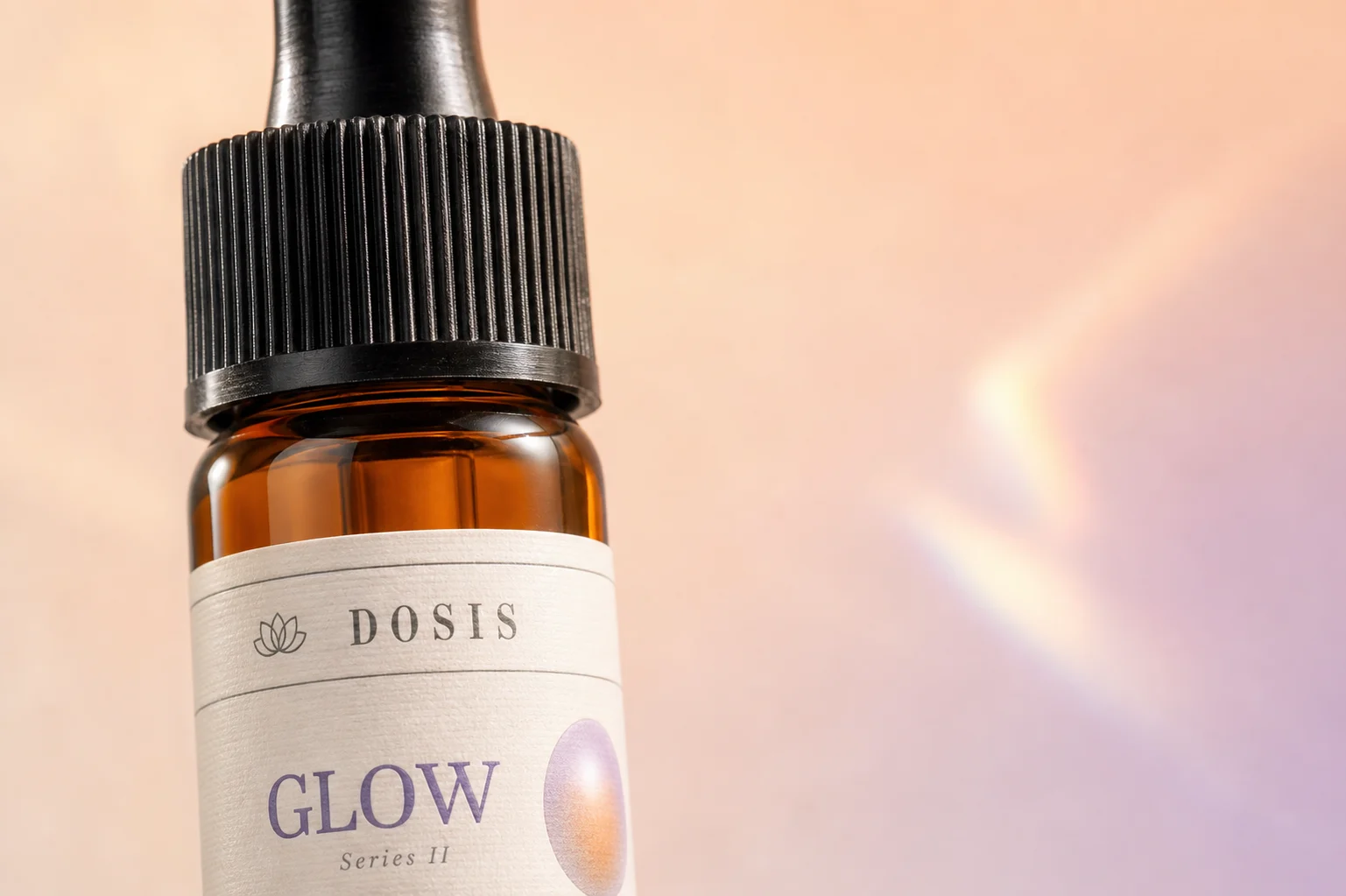 GLOW Series II label and lilac-apricot orb material detail