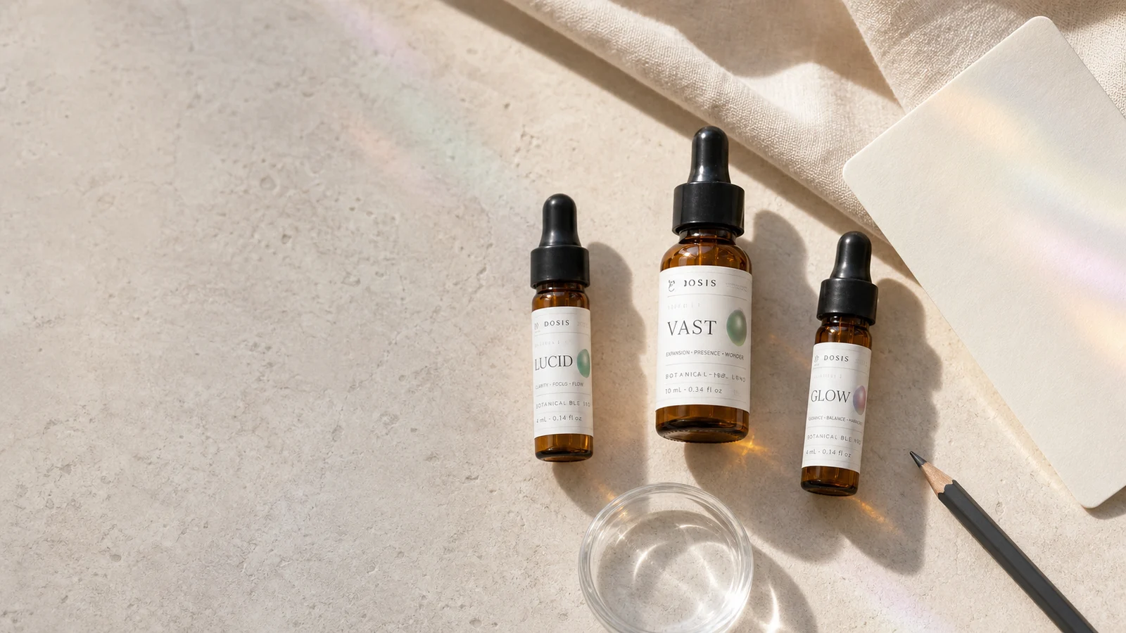 DOSIS LUCID, GLOW, and VAST vial set in the current visual system