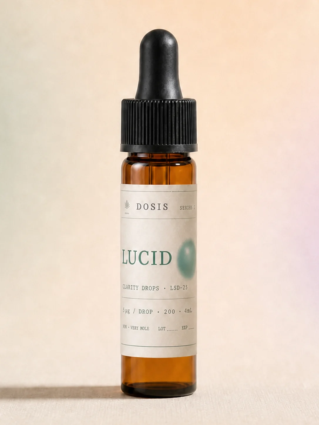 LUCID DOSIS Series I amber dropper vial with the current label design