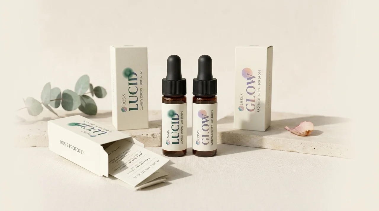 DOSIS LUCID and GLOW protocol set with vials, cartons, and insert cards