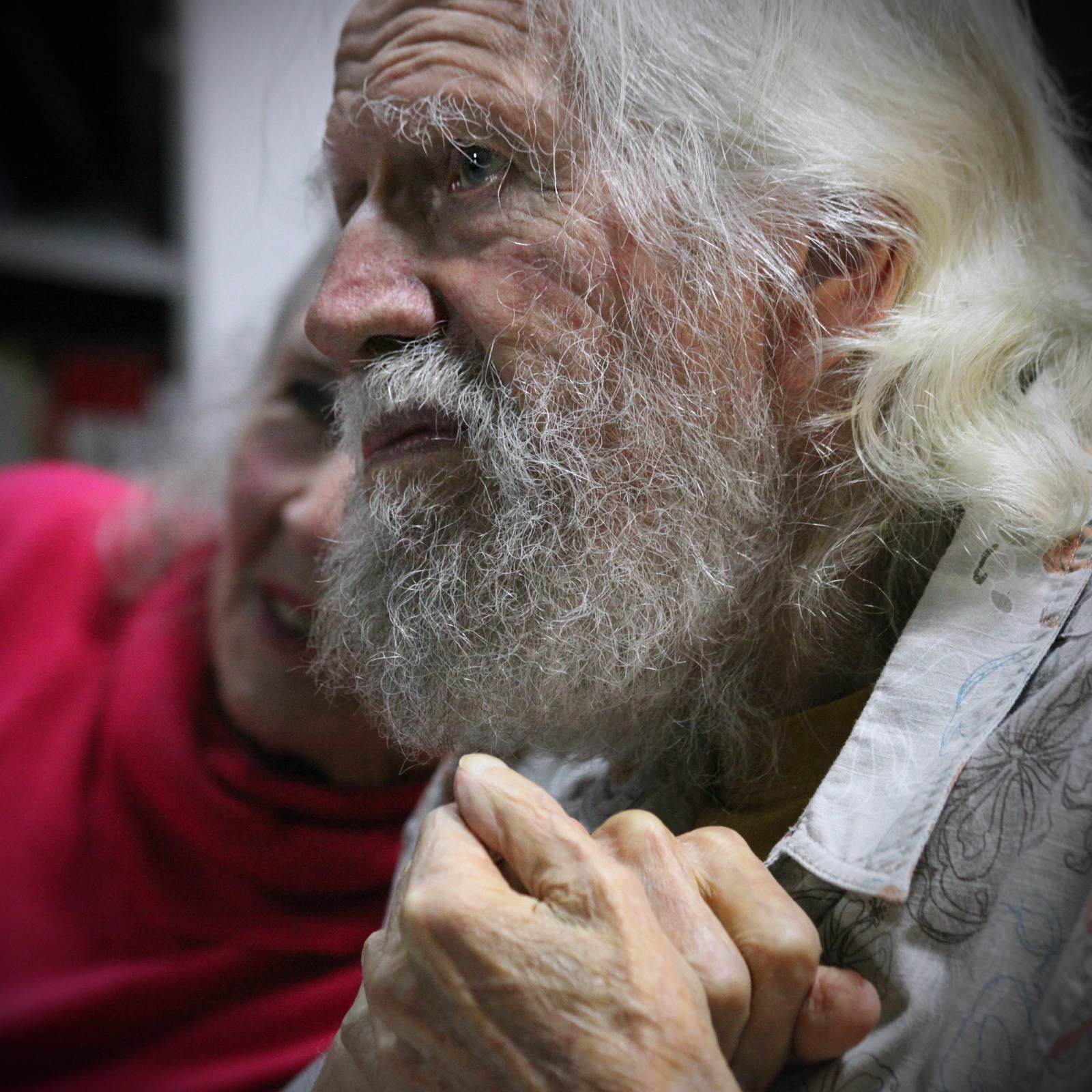 Close profile portrait of Alexander Sasha Shulgin at a 2011 book signing in Oakland